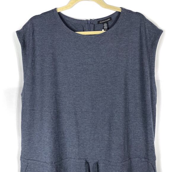 Eileen Fisher Cropped Jumpsuit Nocturne Gray Tencel Ribbed‎ Sleeveless Sz XL - Picture 5 of 11